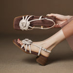 Floral Peep-toe Chunky-heel Sandals