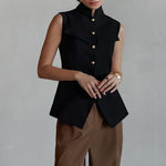 Designer-style Small Stand-up Collar Buttoned Sleeveless Vest