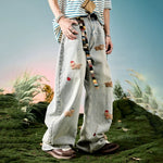 American-style Embroidered Puppy Retro Mens Jeans