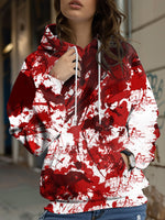 Ink-splatter Floral-print Hooded Sweatshirt Womens New Autumn Casual Cartoon Skull Hoodie