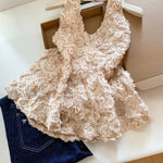 Halter-neck Off-shoulder Top With Three-dimensional Floral Design For Women