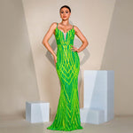 V-neck Strap Sequined Fishtail Evening Dress