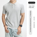 Mens Light-Luxury Rib-Knit Polo Shirt