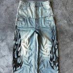 Retro Hip-Hop Fashion Patterned Print Denim Jeans