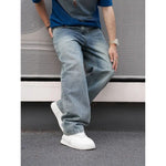 Men'S Casual Straight Wash Jeans - Light Blue Loose Fit Ob
