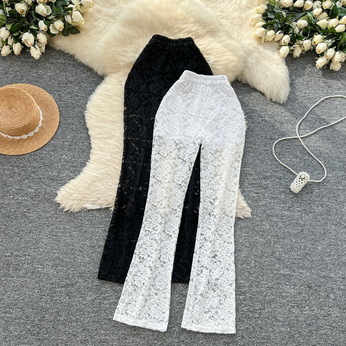 Pure And Alluring Versatile Thin Sheer Lace Pants Casual And Tight-fit