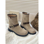 Womens Retro Chunky-Heel Biker Ankle Boots