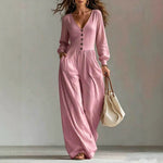 New Autumnwinter Casual Chic Womens V-neck Long-sleeve Jumpsuit With Pockets