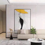 Modern Sexy Woman Yellow Hat Handmade Canvas Oil Painting Abstract Nordic Luxury Artwork Posters Living Room Canvas Wall Aesthetic Home Decor