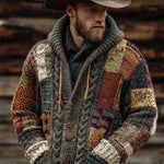 Printed Abstract Mid-Length Cape Jacket Casual Mens Cardigan