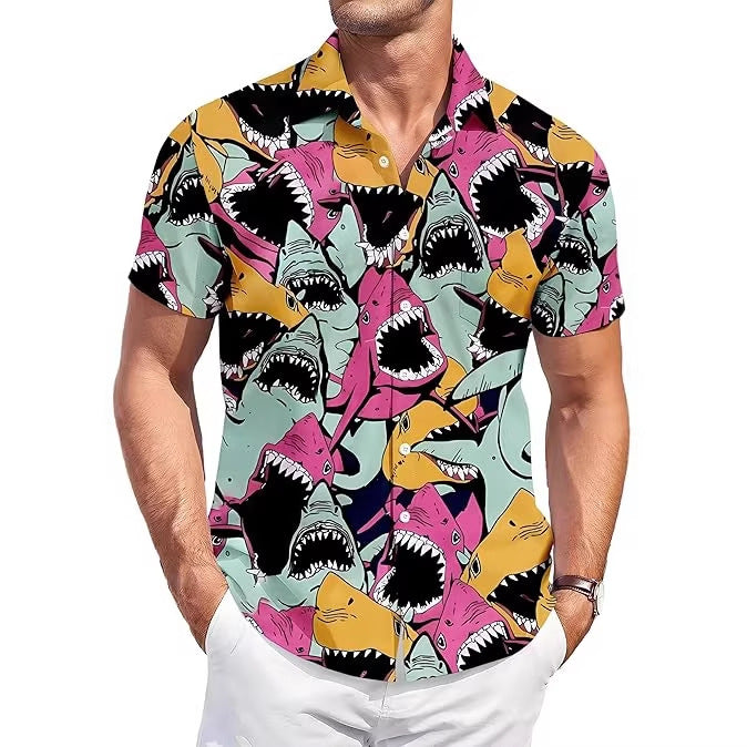 Lapel Top With Digital-print Abstract-style Shirt
