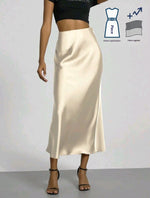 Elegant Silky Satin Midi Skirt