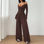 V-neck Halter Lace-up Long-sleeve Jumpsuit For Women