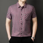 Mens Casual Striped Plus-Size Short-Sleeve Shirt