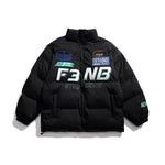 Men's Solid Color Racing Elements Embroidered Letter Stand Collar Jacket
