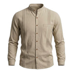 Stand Collar Vertical Pleat Long Sleeve Casual Shirt