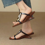 Square-toe Open-toe Sandals With Metal Buckles