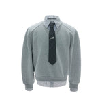 Striped Mock-two-piece Lapel Hoodie Cropped And Relaxed-fit