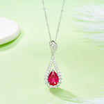 S925 Sterling Silver Teardrop Pendant Necklace, 11x7mm Lab-Grown Ruby & Emerald, Platinum Plated 45cm, 3.7g Women's Jewelry Gift Box