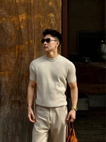 Mens Round-Neck Knitted Short-Sleeve T-Shirt