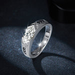 S925 Sterling Silver 1ct Marquise Moissanite Men's Ring, Geometric Silver With Black Accents, Platinum Plated, US Sizes 5-9, GRA Certificate Gift Box