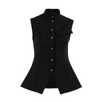 Designer-style Small Stand-up Collar Buttoned Sleeveless Vest
