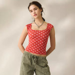 Designer-style Polka-dot Retro Square-neck Ribbed Tank Top With Straps For Women