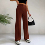Womens Straight Flare Pants With High-Waisted Stitching Details