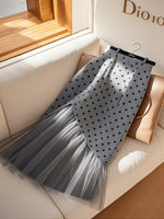 Womens High-waisted Gray Polka-dot Skirt