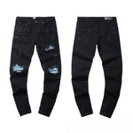 Casual Denim Jeans With Embroidered Ripped Patches