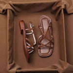 Retro-style Leather Open-toe Sandals With Crisscross Straps