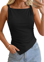 New Womens Fashionable Square-neck Sleeveless Tank Top With An Asymmetrical Hem