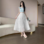 White Elastic-waist A-line Skirt
