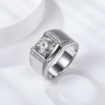 S925 Sterling Silver Men's Wide Band Moissanite Ring, 1&2ct D-VVS1 Brushed Finish With Pave Accents, Platinum Plated US Sizes 5-9, GRA Certificate Gift Box