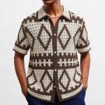 Mens Retro Diamond-Pattern Embossed Cardigan