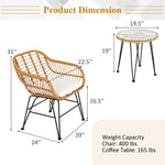 3 Pieces Rattan Furniture Set With Cushioned Chair Table