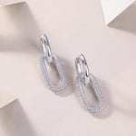 S925 Sterling Silver Geometric Link Drop Earrings, D-VVS1 Moissanite Pave, Platinum Plated 9.4g Women's Jewelry Gift Box