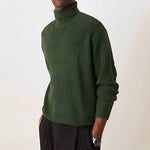 Mens Casual Solid-color Turtleneck Sweater With Vertical Stripes