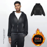 Fleece-lined Streetwear-inspired Washed Hoodie With Gradient Spray-dye Jacket